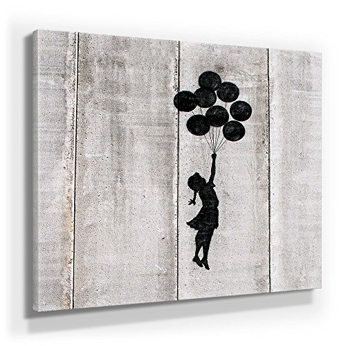 Banksy Streetart Bild A380, 1 Teil 80x80cm, Leinwand auf Holzrahmen gespannt, UV-stabil und wasserfest, Kunstdruck für Büro oder Wohnzimmer, XXL Deko Bild abstrakt Wandbild