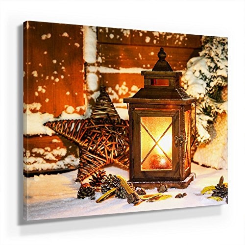 Weihnachten Bild B480, 1 Teil 80x80cm Leinwand auf Holzrahmen aufgespannt, FineArt Print, UV-stabil und wasserfest, Kunstdruck für Büro oder Wohnzimmer, Deko Bild
