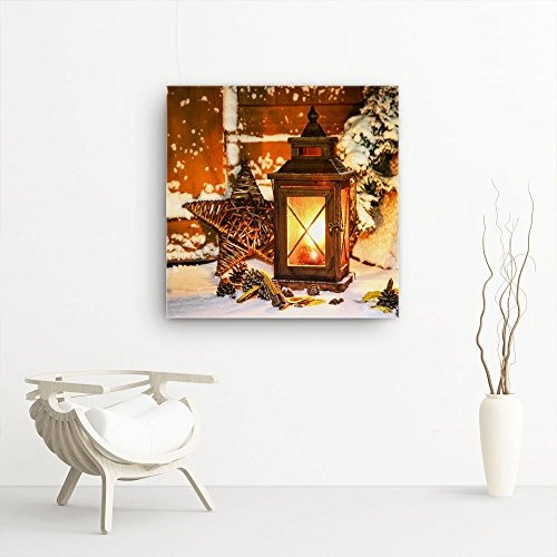 Weihnachten Bild B480, 1 Teil 80x80cm Leinwand auf Holzrahmen aufgespannt, FineArt Print, UV-stabil und wasserfest, Kunstdruck für Büro oder Wohnzimmer, Deko Bild