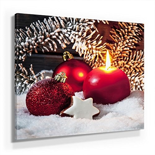 Weihnachten Bild B380, 1 Teil 80x80cm Leinwand auf Holzrahmen aufgespannt, FineArt Print, UV-stabil und wasserfest, Kunstdruck für Büro oder Wohnzimmer, Deko Bild