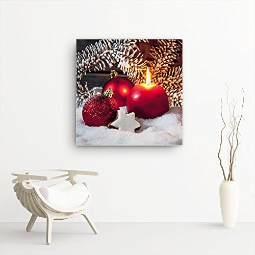 Weihnachten Bild B380, 1 Teil 80x80cm Leinwand auf Holzrahmen aufgespannt, FineArt Print, UV-stabil und wasserfest, Kunstdruck für Büro oder Wohnzimmer, Deko Bild