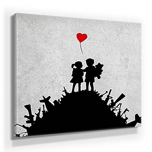 Banksy Streetart Bild B150, 1 Teil 50x50cm, Leinwand auf Holzrahmen gespannt, UV-stabil und wasserfest, Kunstdruck für Büro oder Wohnzimmer, XXL Deko Bild abstrakt Wandbild