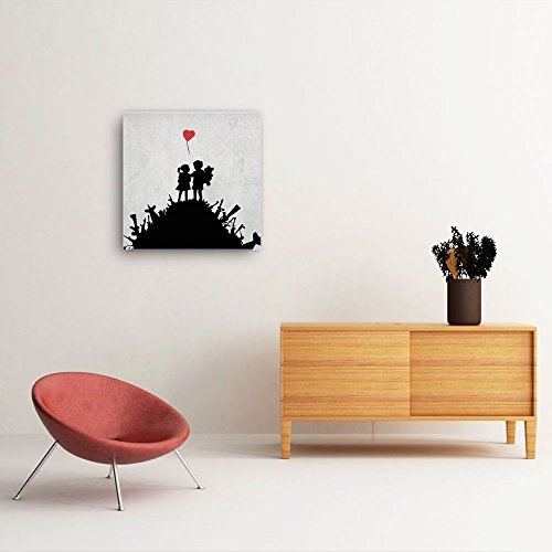 Banksy Streetart Bild B150, 1 Teil 50x50cm, Leinwand auf Holzrahmen gespannt, UV-stabil und wasserfest, Kunstdruck für Büro oder Wohnzimmer, XXL Deko Bild abstrakt Wandbild