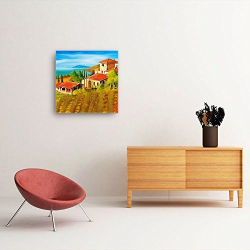 Mia Morro Mediterran Toskana Bild A350, 1 Teil 50x50cm Leinwand auf Holzrahmen aufgespannt, FineArt Print, UV-stabil und wasserfest, Kunstdruck für Büro oder Wohnzimmer, Deko Bild