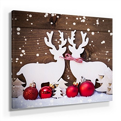 Weihnachten Bild C250, 1 Teil 50x50cm Leinwand auf Holzrahmen aufgespannt, FineArt Print, UV-stabil und wasserfest, Kunstdruck für Büro oder Wohnzimmer, Deko Bild