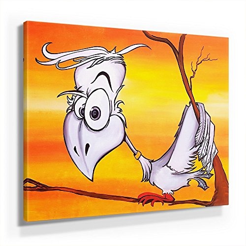 Mia Morro Kinder Comic Vogel Bild B250, 1 Teil 50x50cm Leinwand auf Holzrahmen aufgespannt, FineArt Print, UV-stabil und wasserfest, Kunstdruck für Büro oder Wohnzimmer, Deko Bild