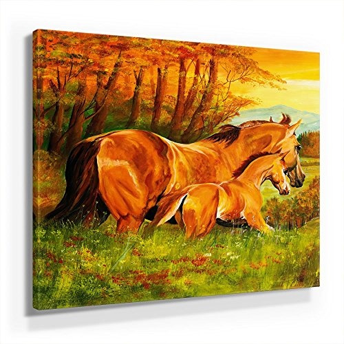 Mia Morro Pferde Bild A180, 1 Teil 80x80cm Leinwand auf Holzrahmen aufgespannt, FineArt Print, UV-stabil und wasserfest, Kunstdruck für Büro oder Wohnzimmer, Deko Bild