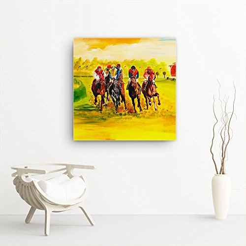 Mia Morro Pferde Bild B180, 1 Teil 80x80cm Leinwand auf Holzrahmen aufgespannt, FineArt Print, UV-stabil und wasserfest, Kunstdruck für Büro oder Wohnzimmer, Deko Bild