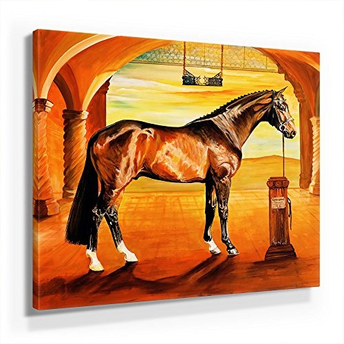 Mia Morro Pferde Bild C350, 1 Teil 50x50cm Leinwand auf Holzrahmen aufgespannt, FineArt Print, UV-stabil und wasserfest, Kunstdruck für Büro oder Wohnzimmer, Deko Bild