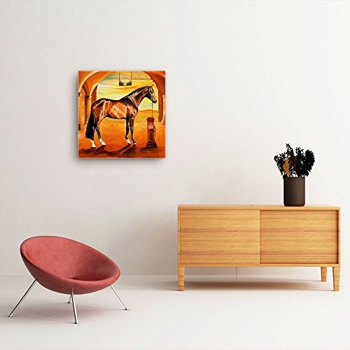 Mia Morro Pferde Bild C350, 1 Teil 50x50cm Leinwand auf Holzrahmen aufgespannt, FineArt Print, UV-stabil und wasserfest, Kunstdruck für Büro oder Wohnzimmer, Deko Bild