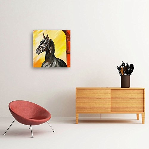 Mia Morro Pferde Bild B450, 1 Teil 50x50cm Leinwand auf Holzrahmen aufgespannt, FineArt Print, UV-stabil und wasserfest, Kunstdruck für Büro oder Wohnzimmer, Deko Bild