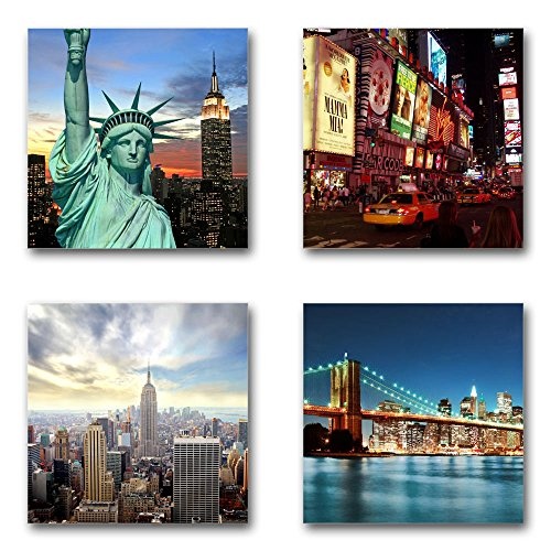 USA New York - Set C schwebend, 4-teiliges Bilder-Set je Teil 19x19cm, Seidenmatte moderne Optik auf Forex, UV-stabil, wasserfest, Kunstdruck für Büro, Wohnzimmer, XXL Deko Bild