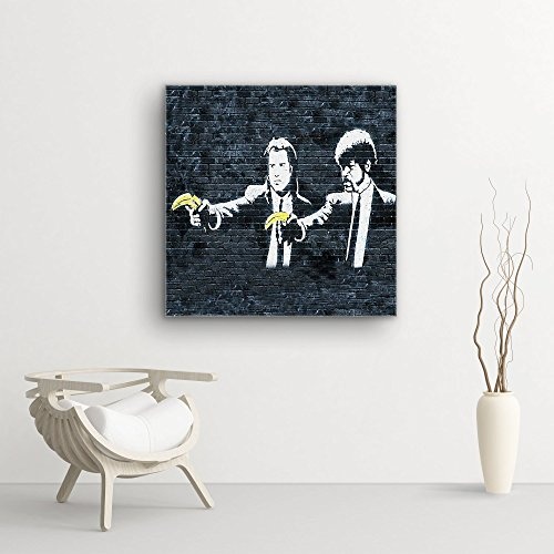 Banksy Streetart Bild D280, 1 Teil 80x80cm, Leinwand auf Holzrahmen aufgespannt, UV-stabil und wasserfest, Kunstdruck für Büro oder Wohnzimmer, XXL Deko Bild abstrakt FineArt Wandbild Print