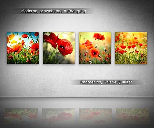 Mohnblumen Set A schwebend, 4-teiliges Blumen Bilder-Set...