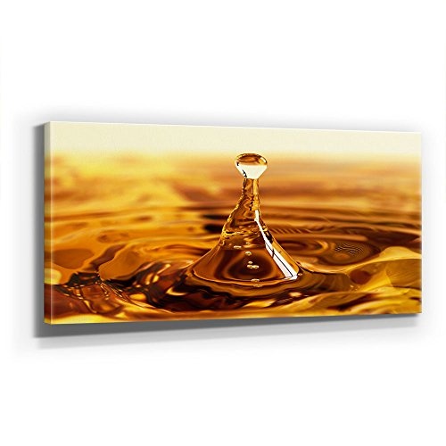 Wassertropfen in Gold - KUNST - XXL 110x50cm, Leinwand...
