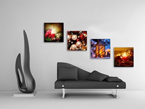 Weihnachten Set D schwebend, 4-teiliges Bilder-Set jedes Teil 29x29cm, Seidenmatte Optik auf Forex, moderne Optik, UV-stabil, wasserfest, Kunstdruck für Büro, Wohnzimmer, XXL Deko Bild