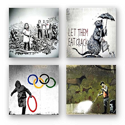 Banksy Bilder Set E, 4-teiliges Bilder-Set jedes Teil...