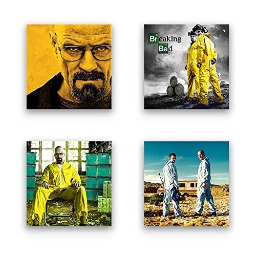 Breaking Bad - Set A schwebend, 4-teiliges Bilder-Set je Teil 19x19cm, Seidenmatte moderne Optik auf Forex, UV-stabil, wasserfest, Kunstdruck für Büro, Wohnzimmer, XXL Deko Bild