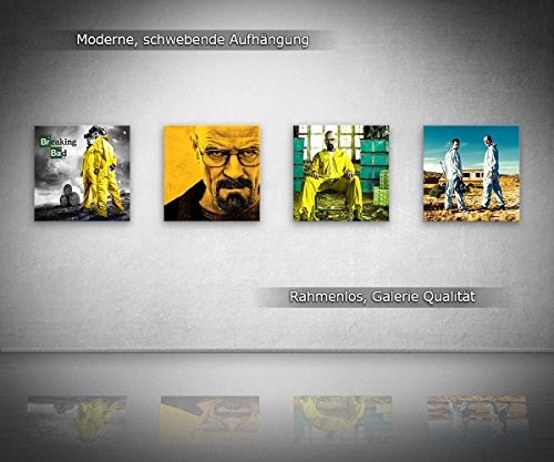 Breaking Bad - Set A schwebend, 4-teiliges Bilder-Set je Teil 19x19cm, Seidenmatte moderne Optik auf Forex, UV-stabil, wasserfest, Kunstdruck für Büro, Wohnzimmer, XXL Deko Bild