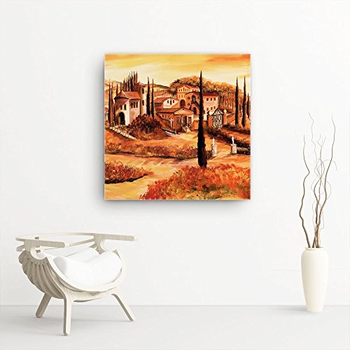 Mia Morro Mediterran Toskana Bild B180, 1 Teil 80x80cm Leinwand auf Holzrahmen aufgespannt, FineArt Print, UV-stabil und wasserfest, Kunstdruck für Büro oder Wohnzimmer, Deko Bild