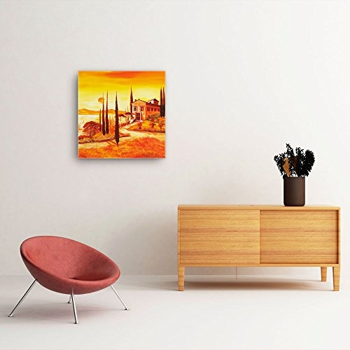 Mia Morro Mediterran Toskana Bild B450, 1 Teil 50x50cm Leinwand auf Holzrahmen aufgespannt, FineArt Print, UV-stabil und wasserfest, Kunstdruck für Büro oder Wohnzimmer, Deko Bild