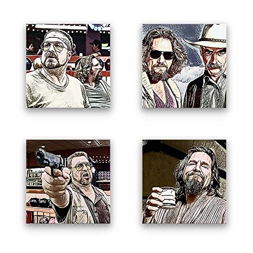 Big Lebowski, The Dude - Set B schwebend, 4-teiliges Bilder-Set je Teil 19x19cm, Seidenmatte moderne Optik auf Forex, UV-stabil, wasserfest, Kunstdruck für Büro, Wohnzimmer, XXL Deko Bild