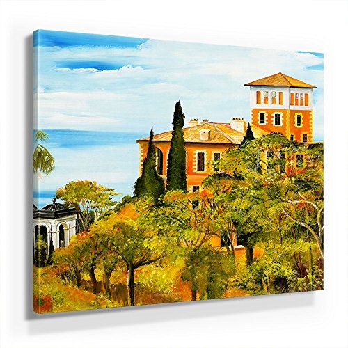 Mia Morro Mediterran Toskana Bild A450, 1 Teil 50x50cm Leinwand auf Holzrahmen aufgespannt, FineArt Print, UV-stabil und wasserfest, Kunstdruck für Büro oder Wohnzimmer, Deko Bild