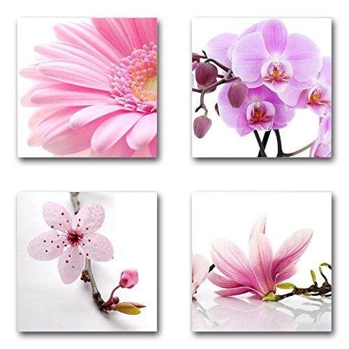 Blumen Blüten - Set B schwebend, 4-teiliges Bilder-Set je Teil 19x19cm, Seidenmatte moderne Optik auf Forex, UV-stabil, wasserfest, Kunstdruck für Büro, Wohnzimmer, XXL Deko Bild