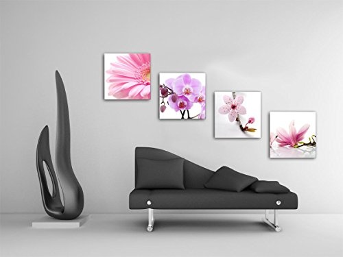 Blumen Blüten - Set B schwebend, 4-teiliges Bilder-Set je Teil 19x19cm, Seidenmatte moderne Optik auf Forex, UV-stabil, wasserfest, Kunstdruck für Büro, Wohnzimmer, XXL Deko Bild
