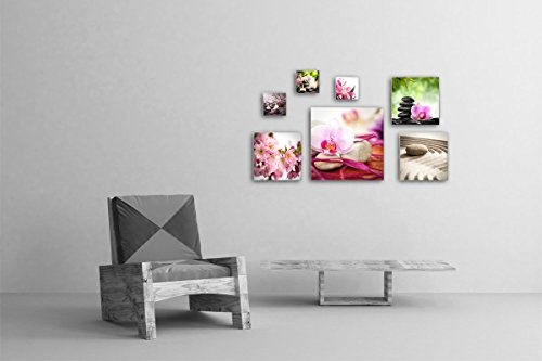 Feng Shui Bilder Set, 7-teiliges Bilder-Set, moderne seidenmatte Optik auf Forex, frei positionierbare schwebende Anbringung, UV-stabil, wasserfest, Kunstdruck für Büro, Wohnzimmer, XXL Deko Bilder