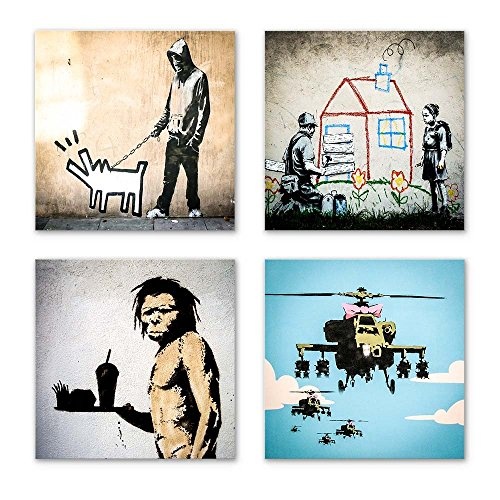 Banksy Bilder Set G, 4-teiliges Bilder-Set jedes Teil...