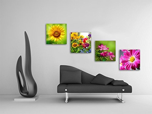 Blumen Blüten - Set D schwebend, 4-teiliges Bilder-Set je Teil 19x19cm, Seidenmatte moderne Optik auf Forex, UV-stabil, wasserfest, Kunstdruck für Büro, Wohnzimmer, XXL Deko Bild
