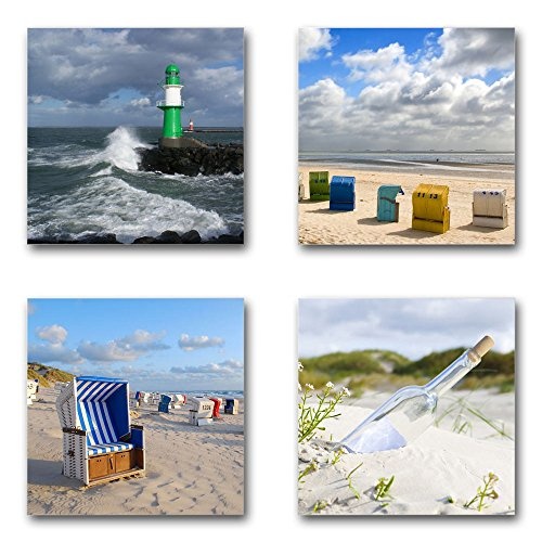 Ostsee Nordsee - Set C schwebend, 4-teiliges Bilder-Set je Teil 19x19cm, Seidenmatte moderne Optik auf Forex, UV-stabil, wasserfest, Kunstdruck für Büro, Wohnzimmer, XXL Deko Bild