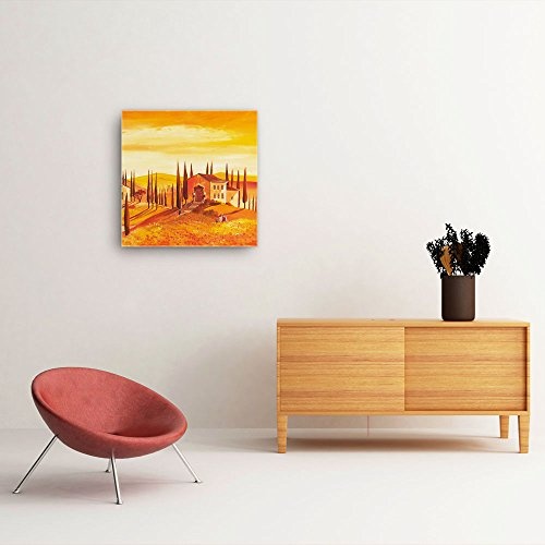 Mia Morro Mediterran Toskana Bild B350, 1 Teil 50x50cm Leinwand auf Holzrahmen aufgespannt, FineArt Print, UV-stabil und wasserfest, Kunstdruck für Büro oder Wohnzimmer, Deko Bild