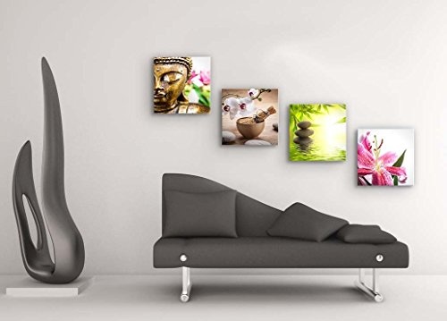 Feng Shui Bilder Set B schwebend, 4-teiliges Bilder-Set jedes Teil 19x19cm, Seidenmatte Optik auf Forex, moderne Optik, UV-stabil, wasserfest, Kunstdruck für Büro, Wohnzimmer, XXL Deko Bild