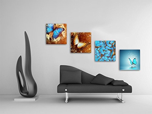 Schmetterlinge - Set B schwebend, 4-teiliges Bilder-Set je Teil 19x19cm, Seidenmatte moderne Optik auf Forex, UV-stabil, wasserfest, Kunstdruck für Büro, Wohnzimmer, XXL Deko Bild