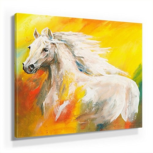 Mia Morro Pferde Bild A280, 1 Teil 80x80cm Leinwand auf Holzrahmen aufgespannt, FineArt Print, UV-stabil und wasserfest, Kunstdruck für Büro oder Wohnzimmer, Deko Bild