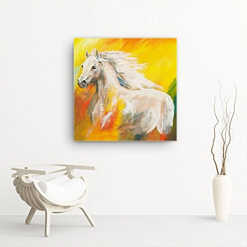 Mia Morro Pferde Bild A280, 1 Teil 80x80cm Leinwand auf Holzrahmen aufgespannt, FineArt Print, UV-stabil und wasserfest, Kunstdruck für Büro oder Wohnzimmer, Deko Bild