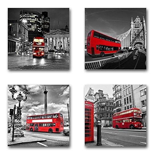 London England - Set B schwebend, 4-teiliges Bilder-Set je Teil 29x29cm, Seidenmatte moderne Optik auf Forex, UV-stabil, wasserfest, Kunstdruck für Büro, Wohnzimmer, XXL Deko Bild