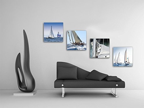 Segeln - Set B schwebend, 4-teiliges Bilder-Set je Teil 29x29cm, Seidenmatte moderne Optik auf Forex, UV-stabil, wasserfest, Kunstdruck für Büro, Wohnzimmer, XXL Deko Bild