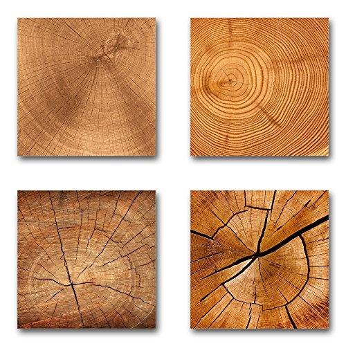 Holz - Set B schwebend, 4-teiliges Bilder-Set je Teil 29x29cm, Seidenmatte moderne Optik auf Forex, UV-stabil, wasserfest, Kunstdruck für Büro, Wohnzimmer, XXL Deko Bild