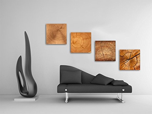 Holz - Set B schwebend, 4-teiliges Bilder-Set je Teil 29x29cm, Seidenmatte moderne Optik auf Forex, UV-stabil, wasserfest, Kunstdruck für Büro, Wohnzimmer, XXL Deko Bild