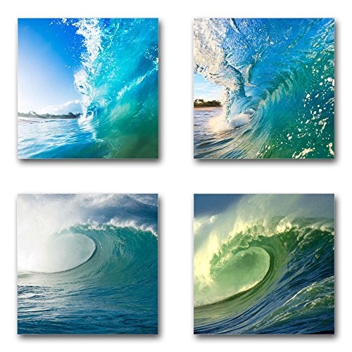 Surfen - Set A schwebend, 4-teiliges Bilder-Set je Teil 29x29cm, Seidenmatte moderne Optik auf Forex, UV-stabil, wasserfest, Kunstdruck für Büro, Wohnzimmer, XXL Deko Bild