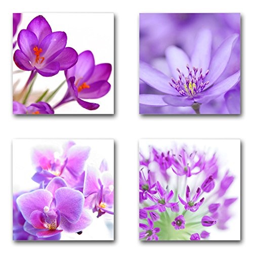 Blumen Blüten - Set A schwebend, 4-teiliges Bilder-Set je Teil 29x29cm, Seidenmatte moderne Optik auf Forex, UV-stabil, wasserfest, Kunstdruck für Büro, Wohnzimmer, XXL Deko Bild