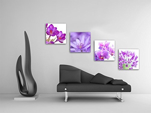 Blumen Blüten - Set A schwebend, 4-teiliges Bilder-Set je Teil 29x29cm, Seidenmatte moderne Optik auf Forex, UV-stabil, wasserfest, Kunstdruck für Büro, Wohnzimmer, XXL Deko Bild