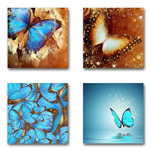 Schmetterlinge - Set B schwebend, 4-teiliges Bilder-Set je Teil 29x29cm, Seidenmatte moderne Optik auf Forex, UV-stabil, wasserfest, Kunstdruck für Büro, Wohnzimmer, XXL Deko Bild