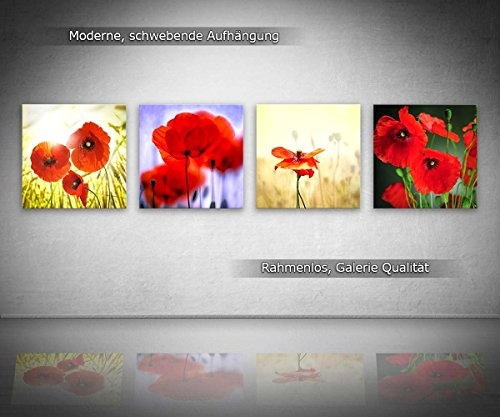 Mohnblumen Set B schwebend, 4-teiliges Blumen Bilder-Set...