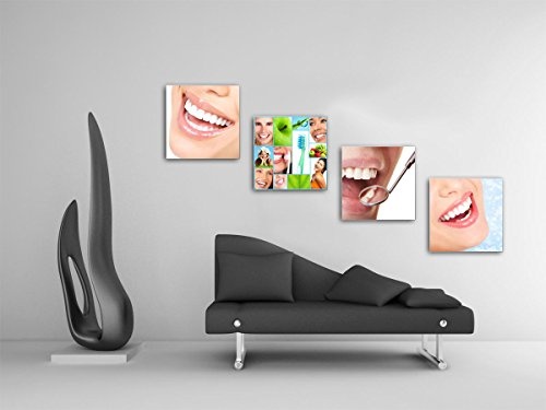 Gesunde Zähne - Set C schwebend, 4-teiliges Bilder-Set je Teil 29x29cm, Seidenmatte moderne Optik auf Forex, UV-stabil, wasserfest, Kunstdruck für Büro, Wohnzimmer, XXL Deko Bild