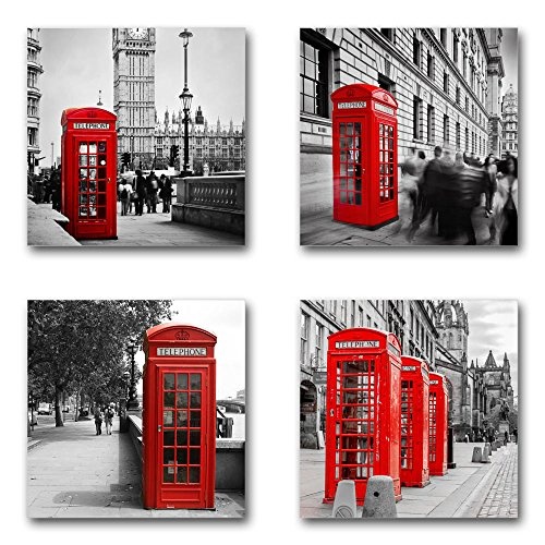 London England - Set C schwebend, 4-teiliges Bilder-Set je Teil 29x29cm, Seidenmatte moderne Optik auf Forex, UV-stabil, wasserfest, Kunstdruck für Büro, Wohnzimmer, XXL Deko Bild
