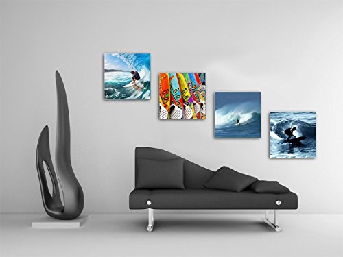 Surfen - Set B schwebend, 4-teiliges Bilder-Set je Teil 29x29cm, Seidenmatte moderne Optik auf Forex, UV-stabil, wasserfest, Kunstdruck für Büro, Wohnzimmer, XXL Deko Bild